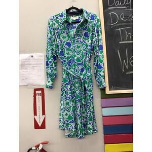 Twrhll by Christie Brinkley LS midi dress size large petite blue green new HSN